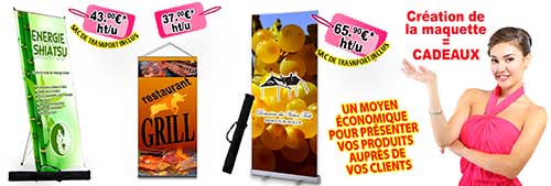 Promotion de kakemono, totem et roll up publicitaire.